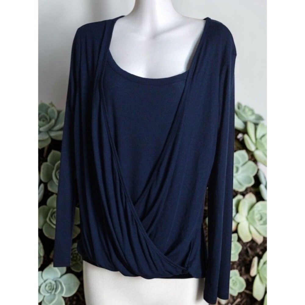 Kim & Cami Women’s Navy Draped Wrap-Front Top Size Extra Large